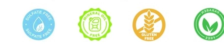 Sulphate-free, mineral oil-free, gluten-free and paraben-free icons